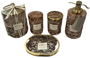 William Morris & Co bathroom vanity set 5 pieces Glass w/metal trim Rose Floral - Picture 1 of 6