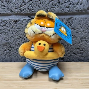 Dakin Garfield Swimmer With Duck Float Plush Toy Vintage 1983 W/ Tag - Foto 1 di 15
