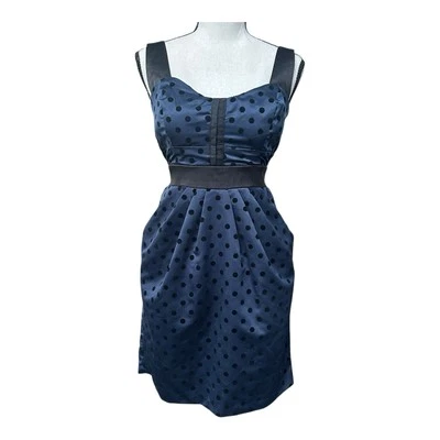 Y2K Empire Waist Blue Satin & Black Dots Bustier Dress Size M 9 - Image 1 of 4