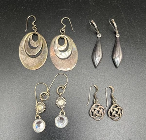 Lote de 4 pares de pendientes colgantes vintage de plata de ley - Imagen 1 de 12