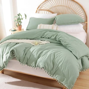 Queen Comforter Set - Comforter Queen Size Sets with Ball Pom Fringe, Soft Beddi - Picture 1 of 7