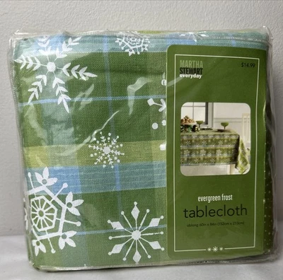 Martha Stewart Evergreen Frost 60"x84” Oblong Tablecloth Snowflake Plaid - Image 1 of 4