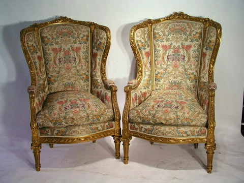 Antique PAIR LOUIS XVI BERGERE WING CHAIRS MUSEUM QUALITY/ W/ Italy Gov.Papers Cover
