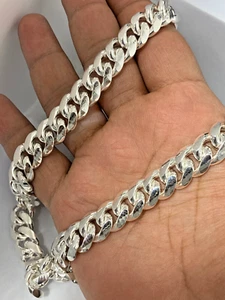 Solid Miami Cuban Link 925 Sterling Silver Chain Necklace For Men Heavy 220 Gram - Picture 1 of 8