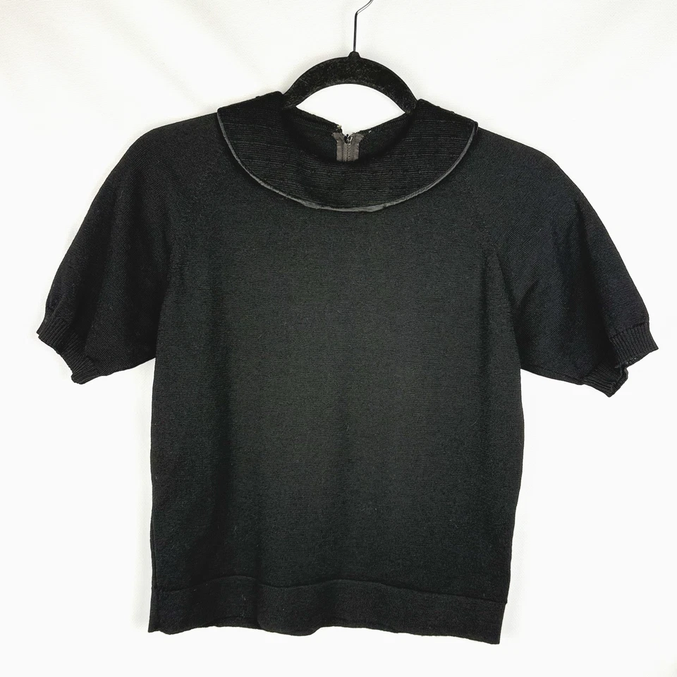 50s 60s Vtg Wool Sweater Coltalia Imports Berta/Jackie O' Dot Ring Collar Black - Image 1 of 4