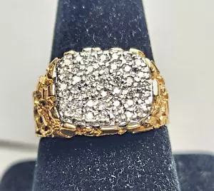Estate Mens Solid 14K Gold Nugget Style Diamond Ring 8.42 Grams SIZE 10 - Picture 1 of 8