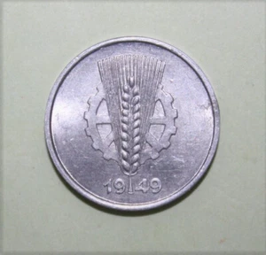 S11 - East Germany 1 Pfennig 1949-A Choice Uncirculated Aluminum Coin - Cogwheel - Picture 1 of 2