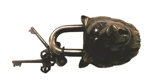 Lion Shape Padlock Antique Repro Handmade Brass Door Lock with Working Keys - Picture 1 of 7