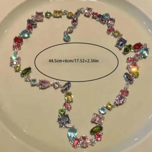 Colorful Cubic Zirconia Pendant Necklace | Sterling Silver Rainbow CZ Chain - Picture 1 of 10