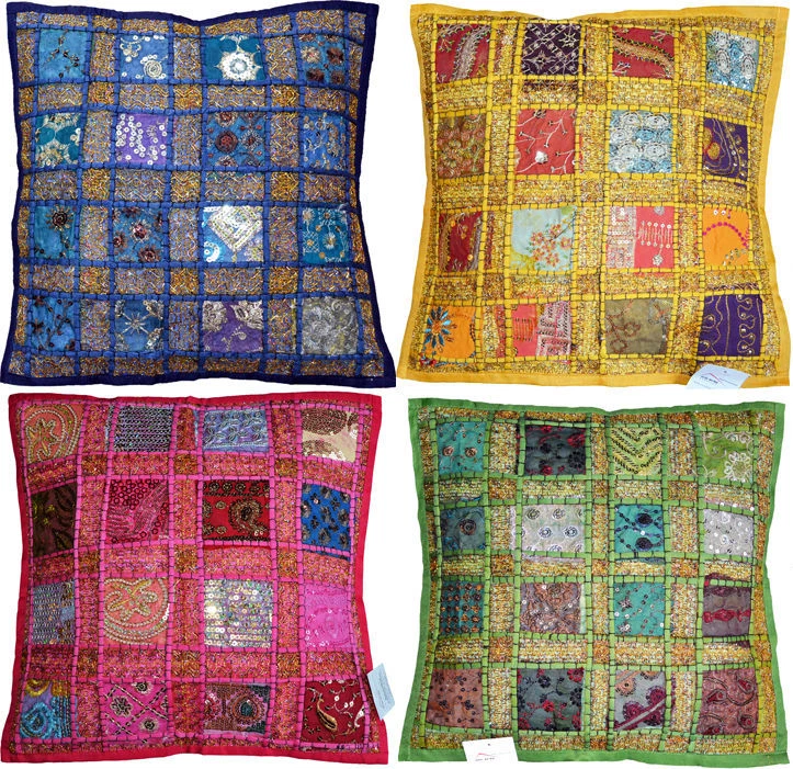 Authentic Indian Handcrafted Cushion Covers (Set of 2) - Exotic Boho Patchwork - Image 1 of 4