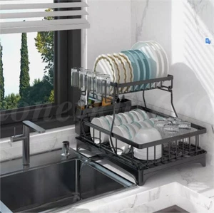 Estante de secado de platos de 2 niveles sobre el fregadero estante para platos sobre estante de cocina escurridor de platos - Imagen 1 de 13