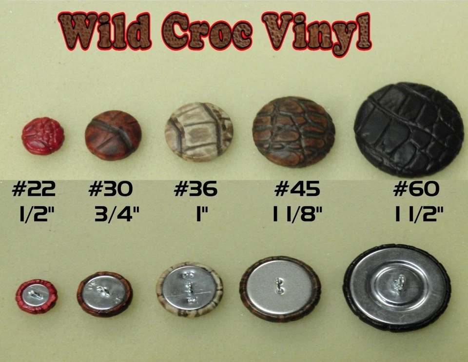 WILD CROC  FAUX UPHOLSTERY BUTTONS-PRONG-DURA SNAP-WIRE EYE-Size-22-30-36-45-60 - Image 1 of 1