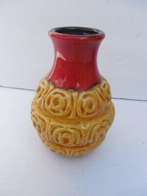 Mid Century Art Pottery Modern Vase Red Yellow 7474/74 5 5/8  High • 32.71€