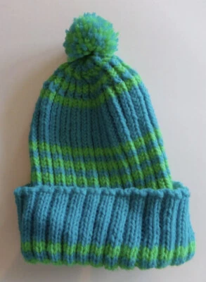 De colección Nuevo Hecho a Mano Azul Verde Rayas Doble Tejido Grueso Pom Gorro Sombrero Foto 1 de 4