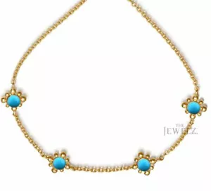 14K Gold 2,40 ct Türkis Edelstein vier Blumen Bettelarmband Schmuck - Bild 1 von 3