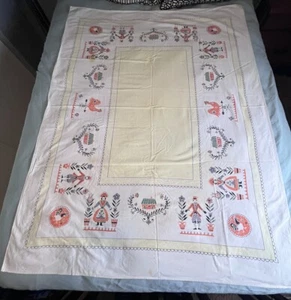 Colonial / Dutch TABLECLOTH -Faded Yellow- 66"x48"-Vintage-FLAWS-READ - Picture 1 of 18