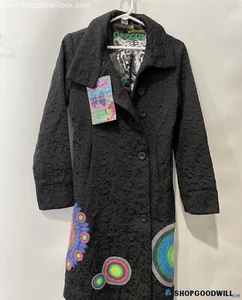 Desiqual Damen Mantel Größe 38 SMALL schwarz bestickt mit Aufklebern Langarm - Bild 1 von 7