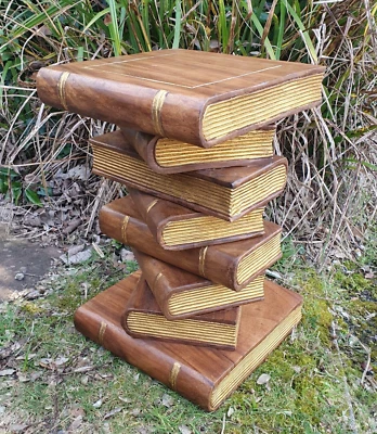 Book Stack Table 20"/Lamp Table/Plant Stand/Hand Carved/Solid Wood/Waxed-Gold  - Image 1 of 4