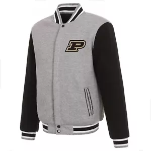 Chaqueta polar reversible de dos tonos Purdue Boilermakers gris negra 2 logotipos delanteros - Imagen 1 de 5