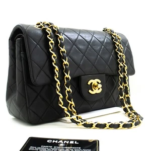 n10 CHANEL Authentic Classic Double Flap 9" Chain Shoulder Bag Black Lambskin - Picture 1 of 19