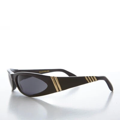 Black Mod Wrap Around Vintage Sunglasses with Gray Lens - Brower - Image 1 of 3