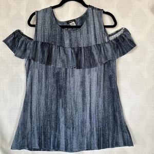 Blusa Cocomo Denim Look Hombro Frío Talla XL Ideal con Jeans Boob Volantes - Imagen 1 de 11
