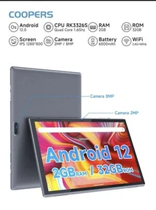 Coopers 10.1" Android 12 Tablet 2GB 32GB Quad Core 1.6GHz WIFI Black NEW SEALED - Picture 1 of 7