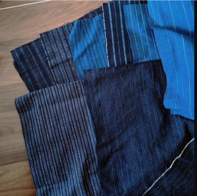 Assorted Hand Woven Vintage Fabric Bundle Stipes Fabric 5Thick Cotton Fabric VTG - Image 1 of 4