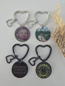 Herz Schlüsselanhänger Metall Personalisiert Graviert Foto Name Schlüssel ID - Bild 1 von 19