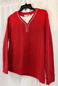 Women’s Kim Rogers V Neck Long Sleeve Red Cotton/Poly Sweatshirt Size Small NWOT - Imagen 1 de 4