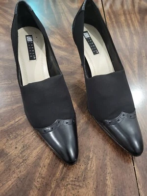 Carole Little-DANNY 6.5M tela/cuero superior negro tacón Oxford, suela de cuero Foto 1 de 4