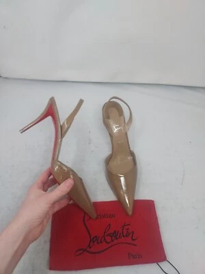 CHRISTIAN LOUBOUTIN Apostropha Patent Tan Slingback Pump Size EU 41 US 11 WOMENS - Image 1 of 4
