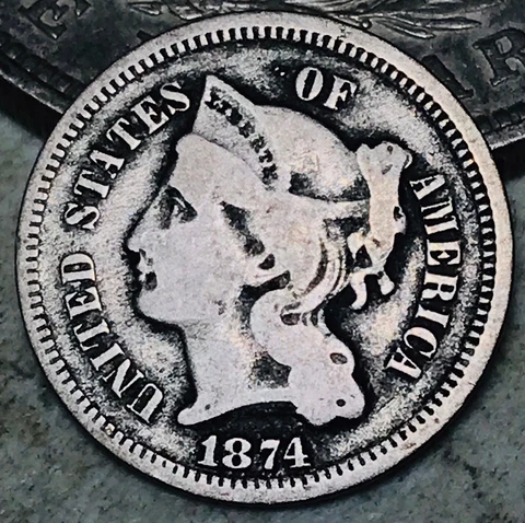 1874 Three Cent Nickel Piece 3C Ungraded Choice US Type Coin CC16967 Cover