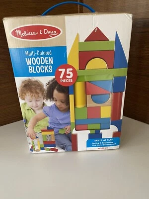 Melissa & Doug 75-Pcs Multi-Colored Wooden Blocks Shapes Building Set NEW Sealed - Image 1 of 2