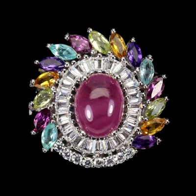 925 Sterling Silver Ring Oval Ruby 9x7mm Citrine Gemstone Jewelry Size 7 - Image 1 of 4