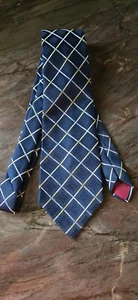 Vintage Jc Penney Neck Tie Wide Blue Yellow Plaid Squares - Picture 1 of 6