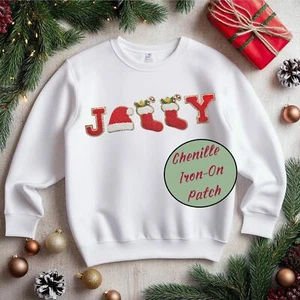 Spell Out Holiday Cheer: Chenille JOLLY Patch Set with Santa Hat & Stockings! - Picture 1 of 3