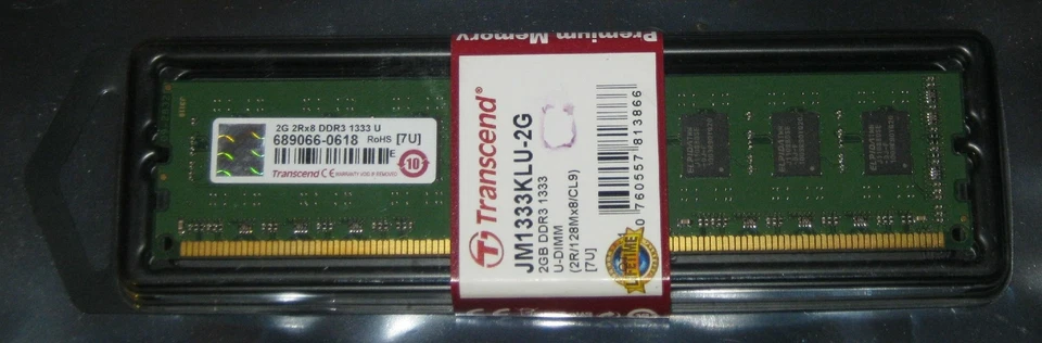 1 x 2GB Transcend DDR3 RAM 1333MHz PC3-10600 DIMM 240-pol. CL9 JM1333KLU-2G NEU - Bild 1 von 1