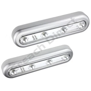 2x Silver Push Tap Touch 4 LED Lights Battery Stick Cupboard Camper Van Cabinet - Picture 1 of 3