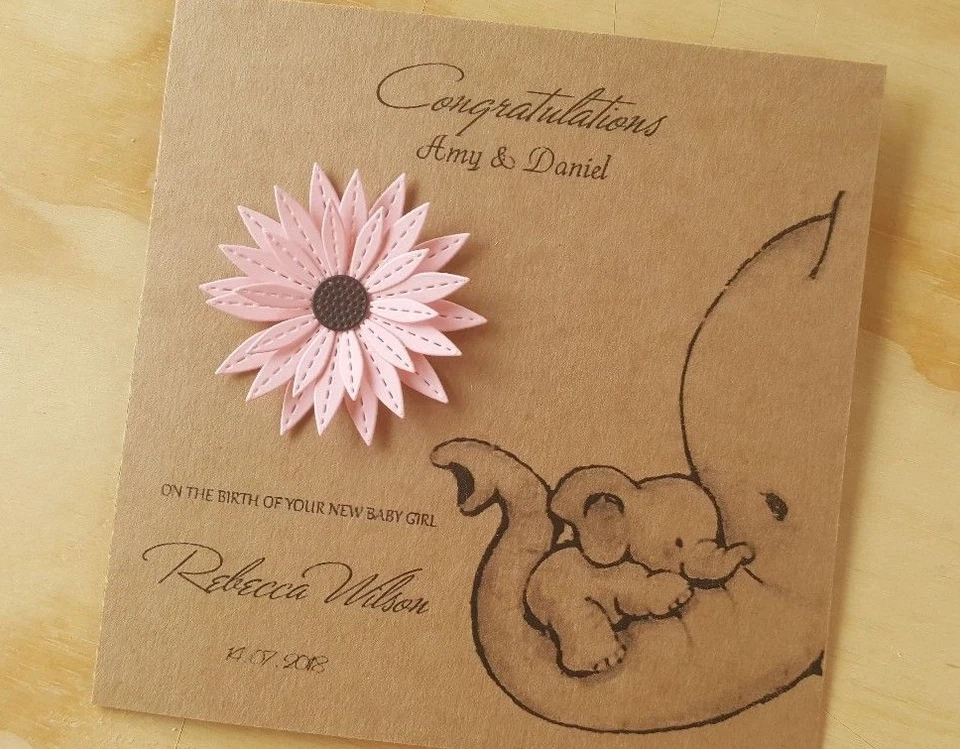 Personalised Handmade New Baby Girl Card Flower