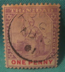 1909 Trinidad-1 Penny Britannia (Purple/Red Lettering)-Used Single-Light Cancel - Picture 1 of 2
