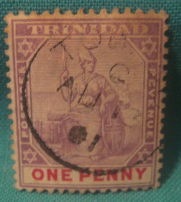 Trinidad 1909-1 centavo Britannia (letras moradas/rojas)-usado luz única cancelación Foto 1 de 2