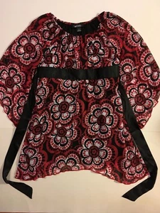 Amy Byer Holiday Dressy Casual Long Sleeve LS Red White Black Lined Top L 12 14 - Picture 1 of 4