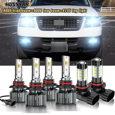 Fit Ford EXPEDITION 2003-06-6x 6000k LED Headlight Bulbs High Low Beam Fog Light - Image 1 of 4