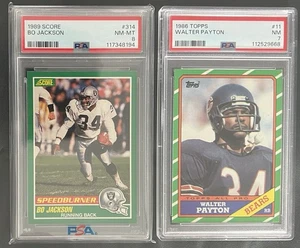 1986 Topps Walter Payton #11 PSA 7 -  1989 Score Bo Jackson #314 PSA 8 - HOF - Picture 1 of 3