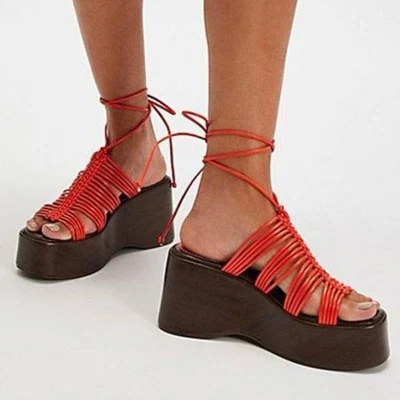 NUEVAS Sandalias Plataforma Talla 9 Free People Naranja Tirantes Corbata Puesta de Sol Temporada Foto 1 de 4
