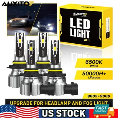 AUXITO 9005 + 9006 LED Headlight Combo 4 Kit Bulbs High Low Beam White 160000LM - Image 1 of 4