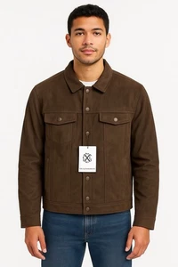 CXL by Christian Lacroix Herren Kunstleder braun Druckknopfleiste Jacke Größe Large neu mit Etikett - Bild 1 von 14