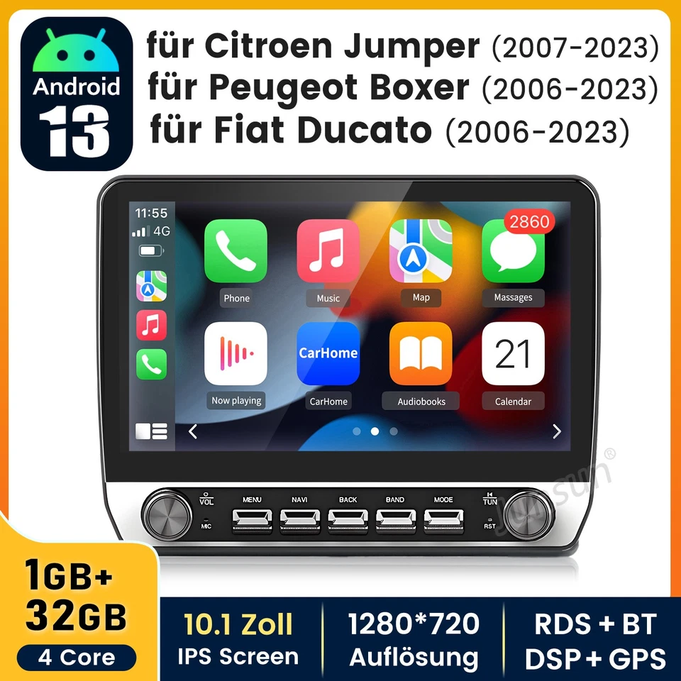Für Fiat Ducato 2007-2023 10.1'' Carplay Android 13 Autoradio GPS Navi WIFI DAB+ - Bild 1 von 4