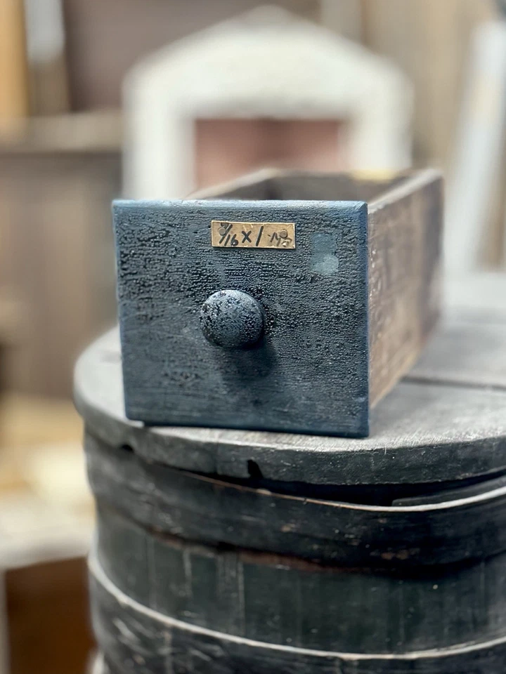 Antique Primitive Single Wood Drawer Hardware Farmhouse Dovetail Box Blue Grey - Image 1 of 4